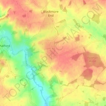 Beazley End topographic map, elevation, terrain