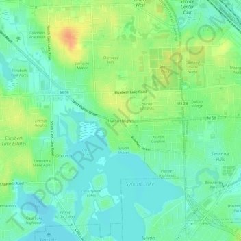 Huron Heights topographic map, elevation, terrain