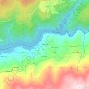 Teixugueira topographic map, elevation, terrain