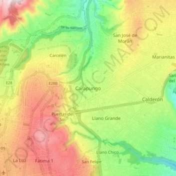 Carapungo topographic map, elevation, terrain