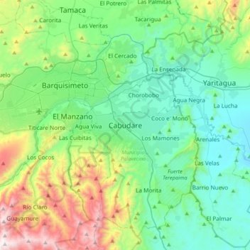 Cabudare topographic map, elevation, terrain