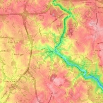 Ellicott City topographic map, elevation, terrain