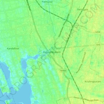 Kayamkulam topographic map, elevation, terrain