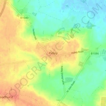 Pidley topographic map, elevation, terrain