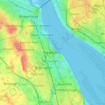 New Ferry topographic map, elevation, terrain