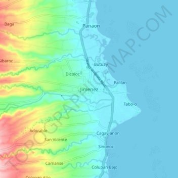 Jimenez topographic map, elevation, terrain