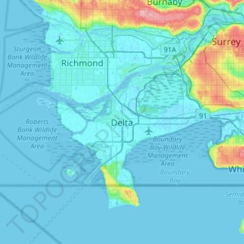 Delta topographic map, elevation, terrain