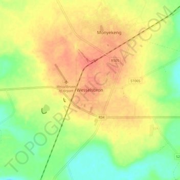 Wesselsbron topographic map, elevation, terrain