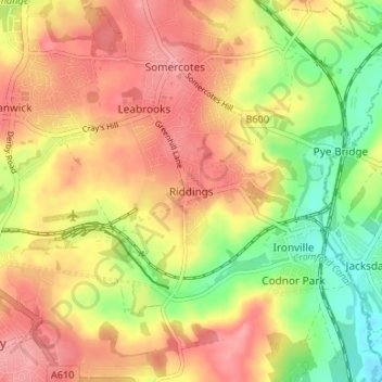 Riddings topographic map, elevation, terrain