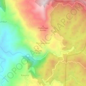 Mannavanur topographic map, elevation, terrain