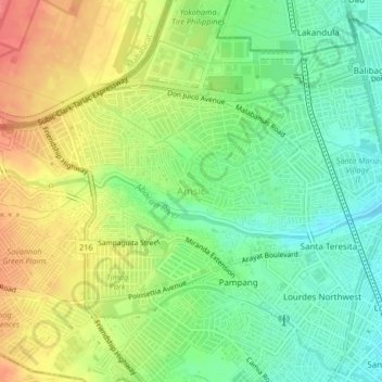 Amsic topographic map, elevation, terrain