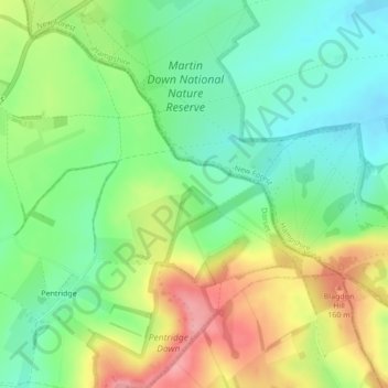 Bokerley Down topographic map, elevation, terrain