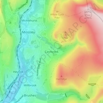 Carrbrook topographic map, elevation, terrain