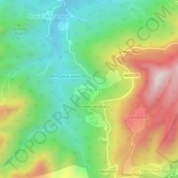 Pethuparai topographic map, elevation, terrain