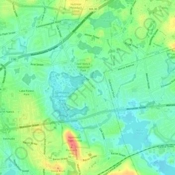 East Natick topographic map, elevation, terrain