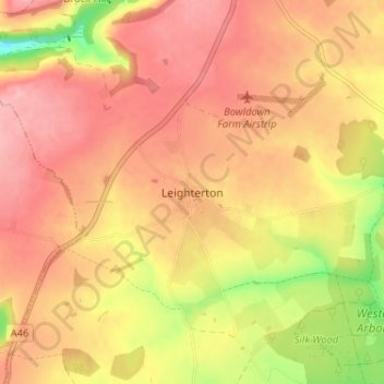 Leighterton topographic map, elevation, terrain