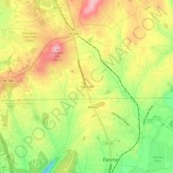 Oak Park topographic map, elevation, terrain