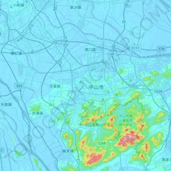 中山市 topographic map, elevation, terrain
