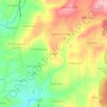 Kalyet topographic map, elevation, terrain