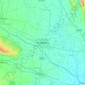 Proddatur topographic map, elevation, terrain