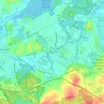 Meriam's Corner topographic map, elevation, terrain