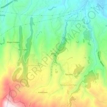 Myli topographic map, elevation, terrain