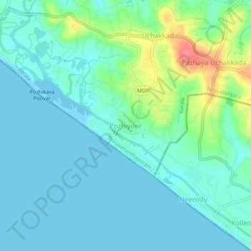 Pozhiyoor topographic map, elevation, terrain