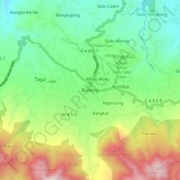 Ruteng topographic map, elevation, terrain