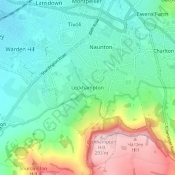 Leckhampton topographic map, elevation, terrain