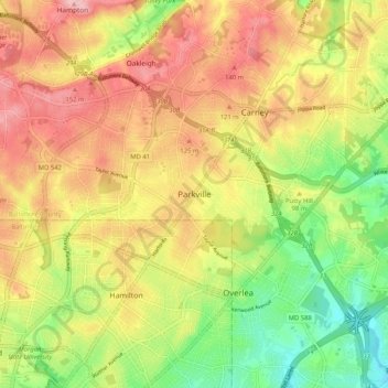 Parkville topographic map, elevation, terrain