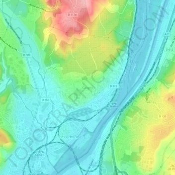 Grigny topographic map, elevation, terrain