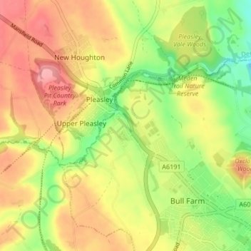 Pleasley Hill topographic map, elevation, terrain