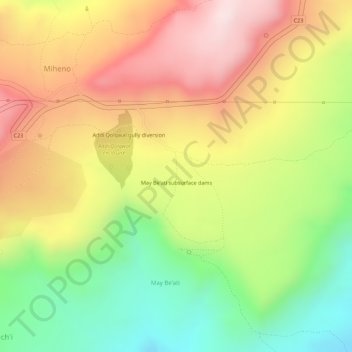 May Be'ati subsurface dams topographic map, elevation, terrain