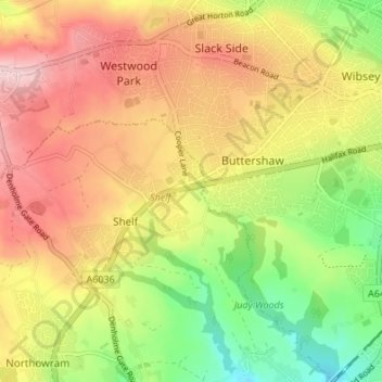 Top Shelf topographic map, elevation, terrain