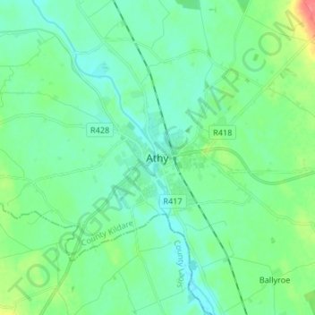 Athy topographic map, elevation, terrain