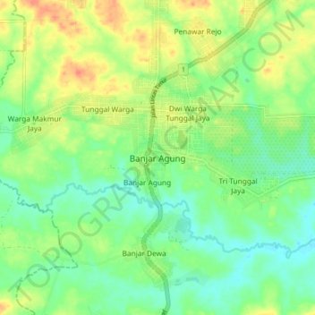 Banjar Agung topographic map, elevation, terrain