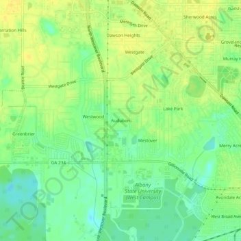 Audubon topographic map, elevation, terrain