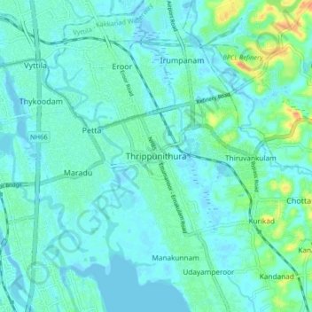 Thrippunithura topographic map, elevation, terrain