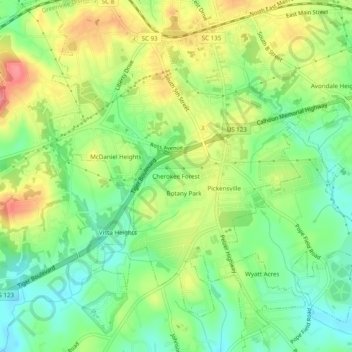 Cherokee Forest topographic map, elevation, terrain