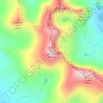 Pylon Peak topographic map, elevation, terrain