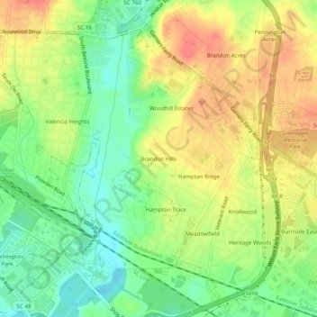 Brandon Hills topographic map, elevation, terrain