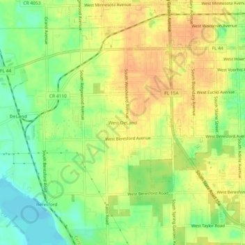 West DeLand topographic map, elevation, terrain