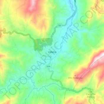 Villeta topographic map, elevation, terrain