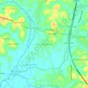 Ambalangoda topographic map, elevation, terrain