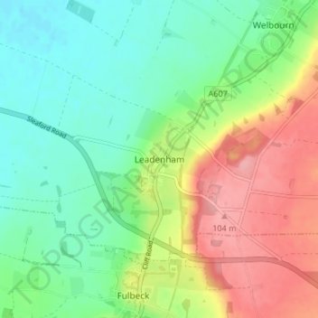 Leadenham topographic map, elevation, terrain