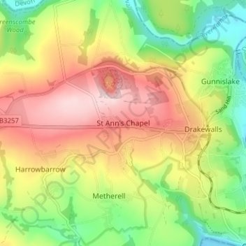 St Ann's Chapel topographic map, elevation, terrain