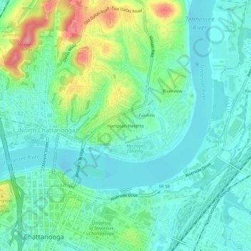 Hampton Heights topographic map, elevation, terrain