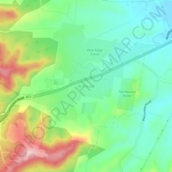 Withcott topographic map, elevation, terrain