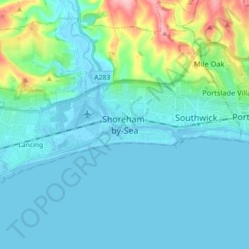 Shoreham-by-Sea topographic map, elevation, terrain