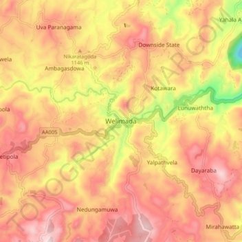 Welimada topographic map, elevation, terrain